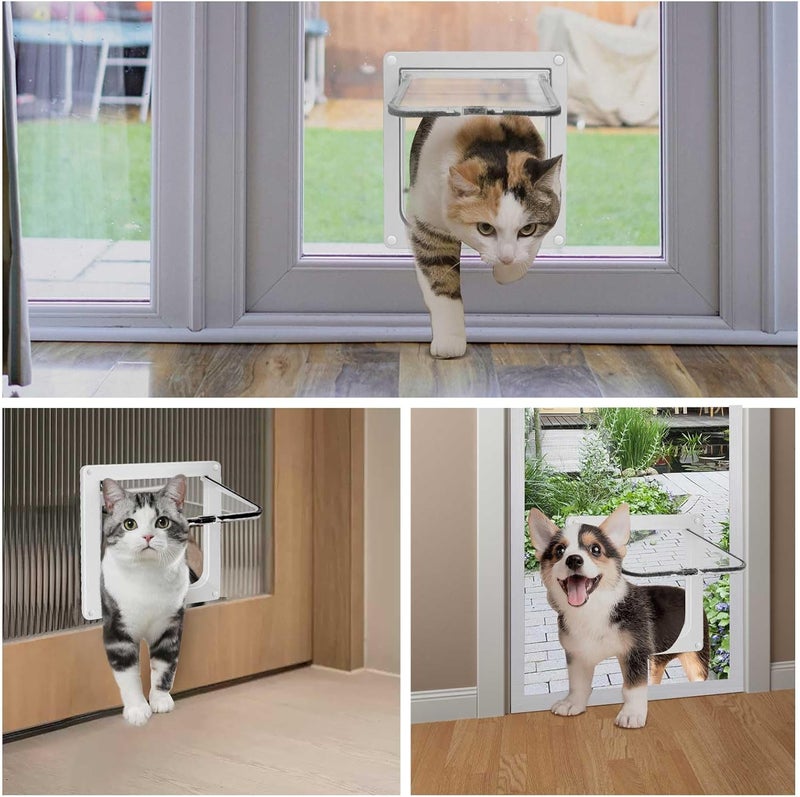 Lessmon Cat Door for Windows, Pet Doors and Sliding Door, Safety Pet Door with 4 Way Lock, Weatherproof Cat Flap for Thin Door and Wall(Large, 9.8 * 9.3 * 0.78in) - Image 3